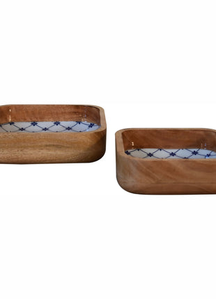 Blau-weißes quadratisches Schüssel-Set, 2 Stück