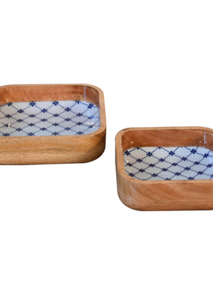 Blau-weißes quadratisches Schüssel-Set, 2 Stück
