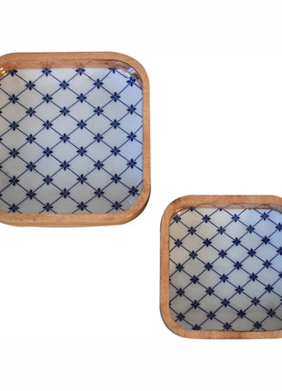 Blau-weißes quadratisches Schüssel-Set, 2 Stück