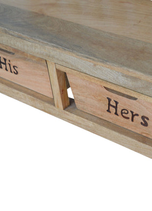 Geschnitzte Aufbewahrungsbank für Sie und Ihn