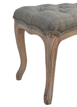 Multi Tweed Carved Bedroom Bench