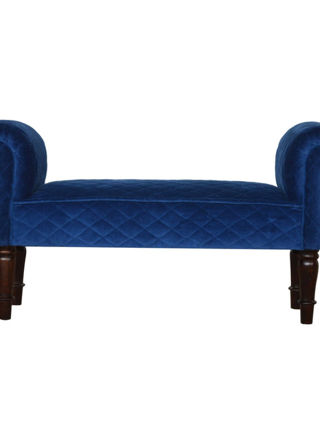 Royal Blue Quilted Velvet Bench
