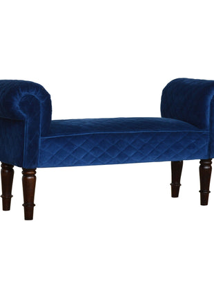 Royal Blue Quilted Velvet Bench