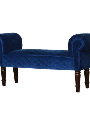 Royal Blue Quilted Velvet Bench