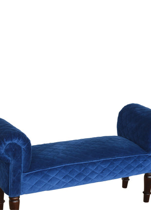 Royal Blue Quilted Velvet Bench