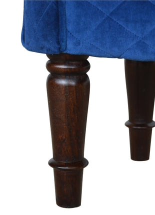 Royal Blue Quilted Velvet Bench