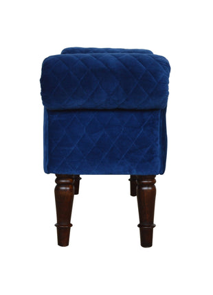 Royal Blue Quilted Velvet Bench