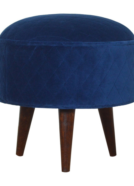 Quilted Blue Velvet Footstool