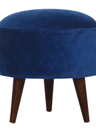 Quilted Blue Velvet Footstool