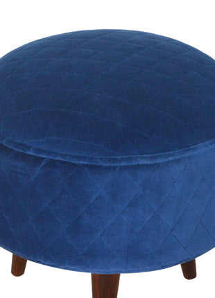 Quilted Blue Velvet Footstool