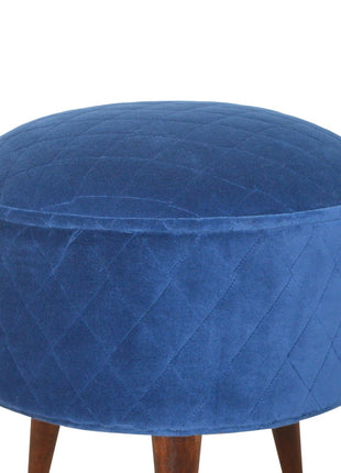 Quilted Blue Velvet Footstool