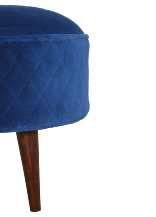 Quilted Blue Velvet Footstool
