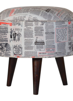 IN1018 - Runder Fußhocker mit Samt im News-Print
