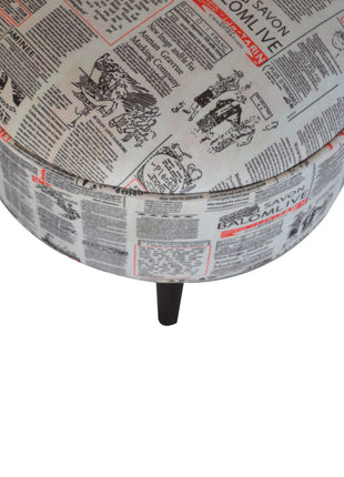 IN1018 - Runder Fußhocker mit Samt im News-Print