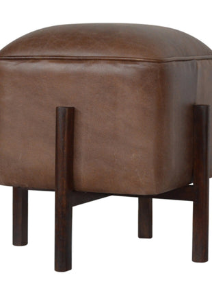 Brown Solid Leather Footstool