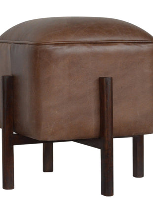 Brown Solid Leather Footstool