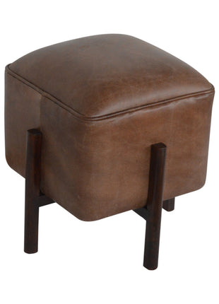 Brown Solid Leather Footstool