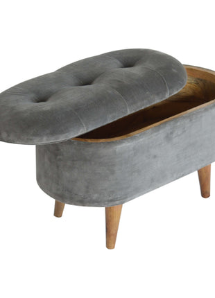 Grey Velvet Storage Footstool