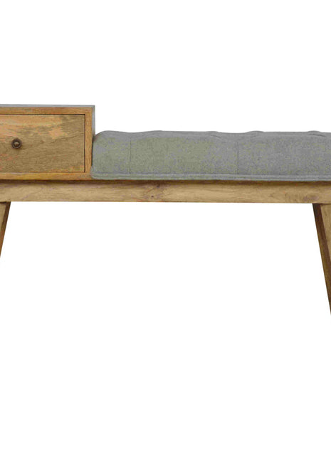 Grey Tweed Bench with 1 Drawer