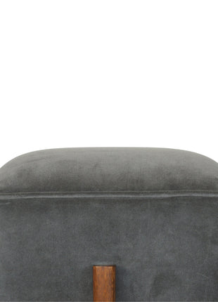 Solid Wood Grey Velvet Footstool