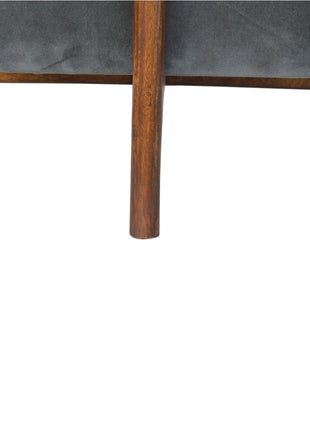 Solid Wood Grey Velvet Footstool