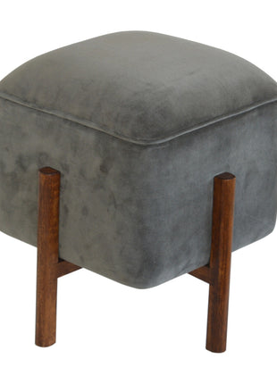 Solid Wood Grey Velvet Footstool