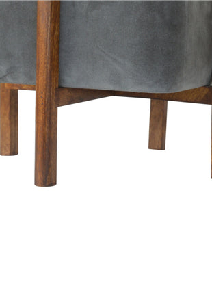 Solid Wood Grey Velvet Footstool