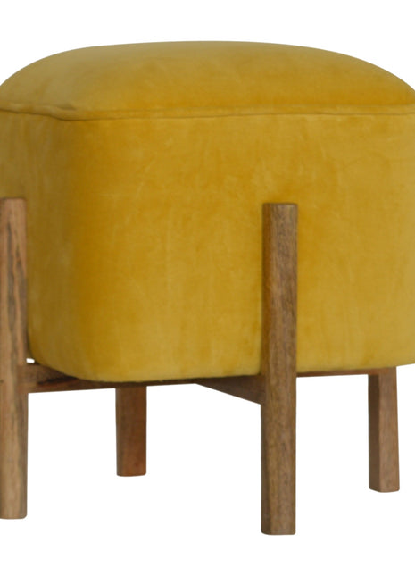 Mustard Velvet Solid Footstool