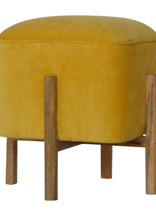 Mustard Velvet Solid Footstool