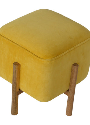 Mustard Velvet Solid Footstool