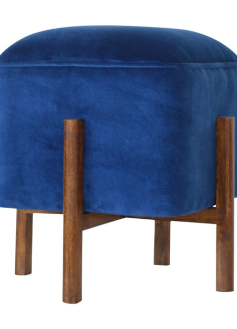 Solid Wood Royal Blue Velvet Stool