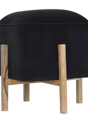 Fußhocker aus Massivholz, schwarzer Samt