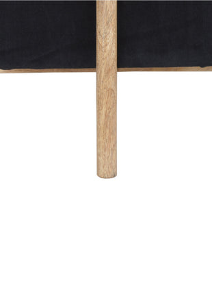 Fußhocker aus Massivholz, schwarzer Samt