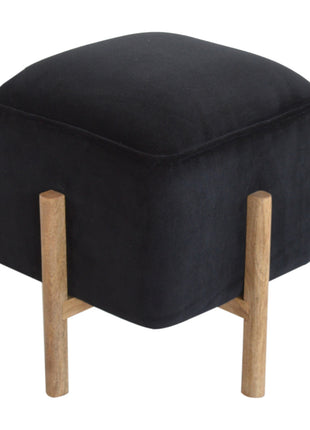 Fußhocker aus Massivholz, schwarzer Samt