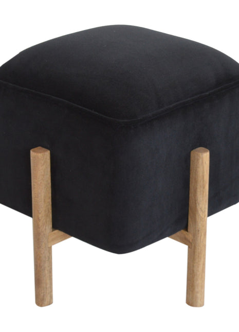 Black Velvet Solid Wood Footstool