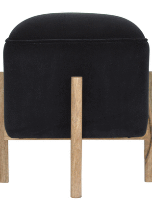 Fußhocker aus Massivholz, schwarzer Samt