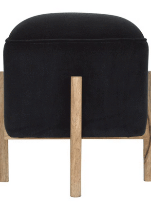 Fußhocker aus Massivholz, schwarzer Samt