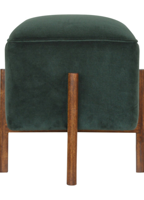 Emerald Velvet Solid Wood Footstool