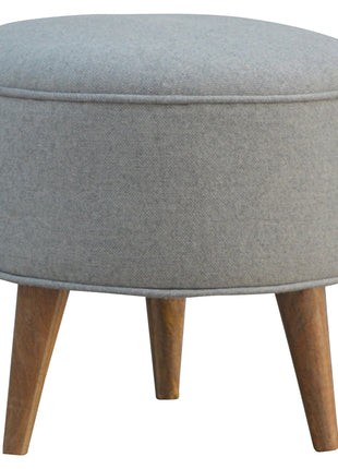 Round Grey Tweed Footstool