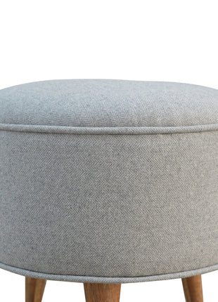 Round Grey Tweed Footstool