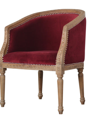 Silla ocasional de terciopelo rojo vino