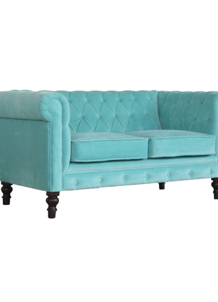 Chesterfield-Sofa aus Aqua-Samt