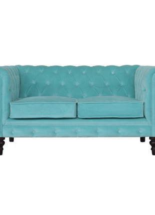 Chesterfield-Sofa aus Aqua-Samt