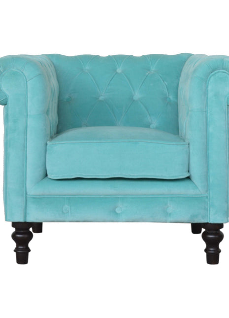Aqua Velvet Chesterfield Armchair