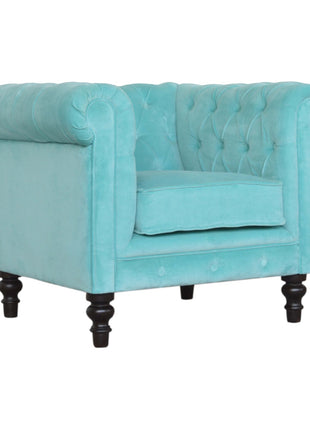 Aqua Velvet Chesterfield Armchair