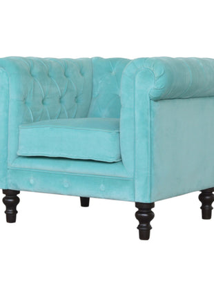 Aqua Velvet Chesterfield Armchair
