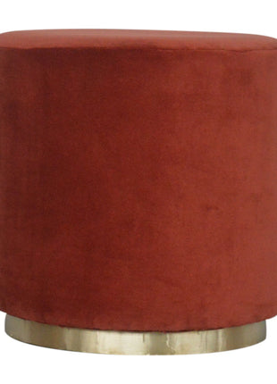 Brick Red Velvet Gold Footstool