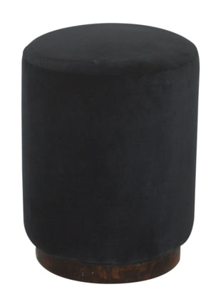 Black Velvet Wooden Base Footstool