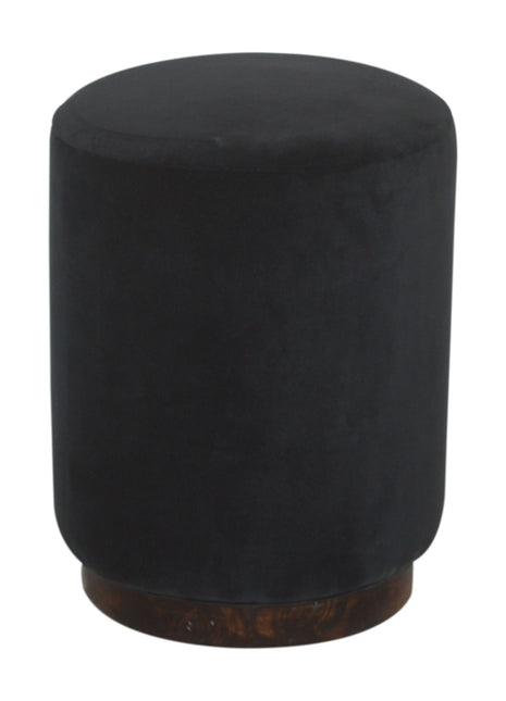 Black Velvet Wooden Base Footstool