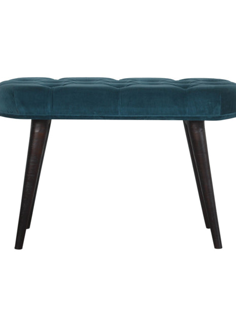 Teal Cotton Velvet Button Bench